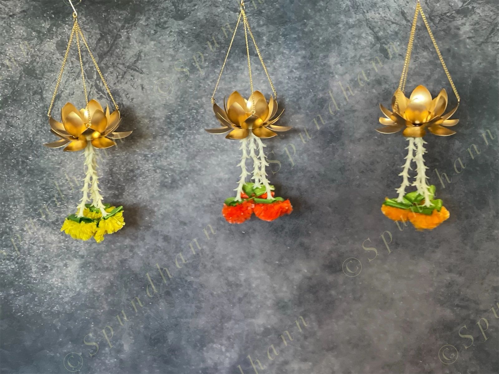 Hanging Lotus Tea Light Holder with Marigold Tassels
