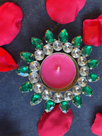 Double Gemstone Studded Floral Tea Light Holder