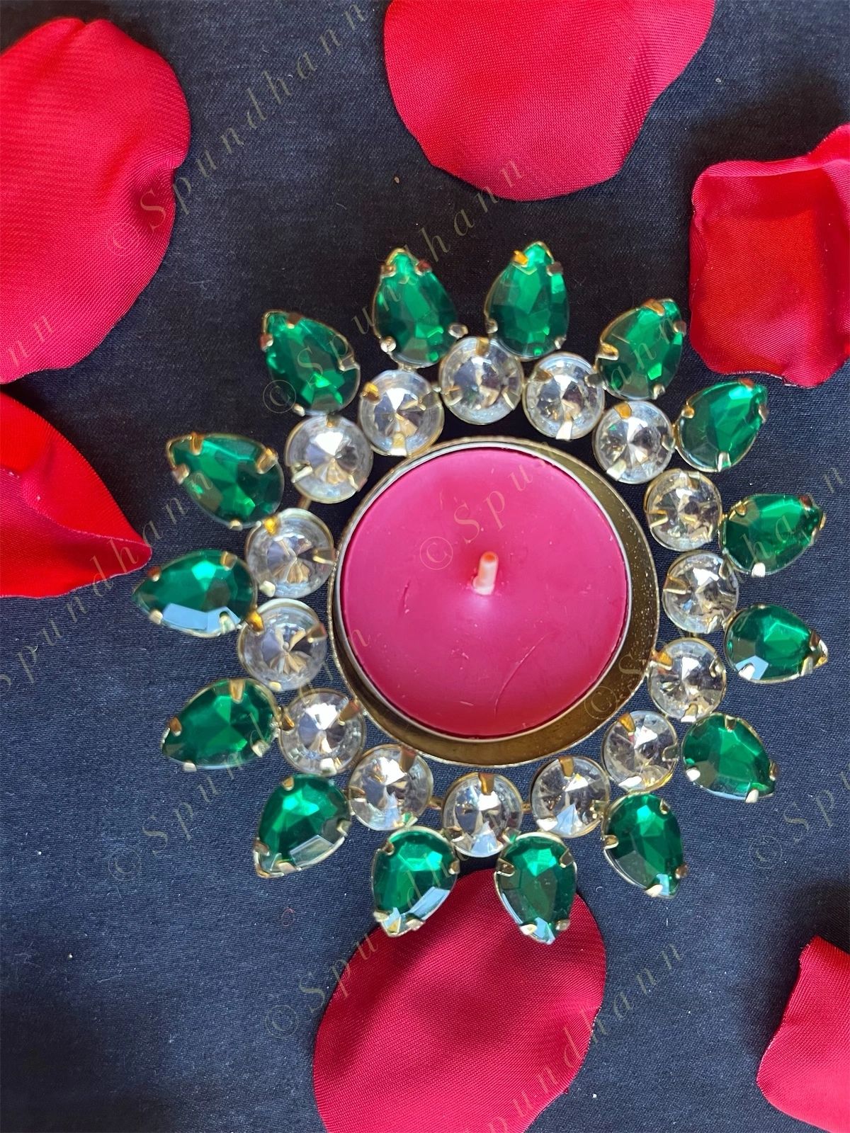 Double Gemstone Studded Floral Tea Light Holder