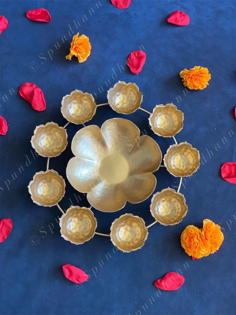 Floral Rangoli Urli with Tea Light Holders