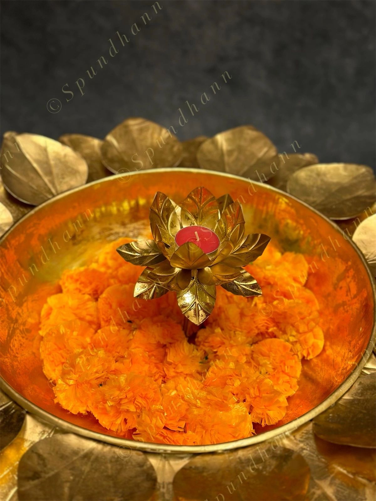 Spectacular Lotus Urli with Lotus Stem Tea Light Holder