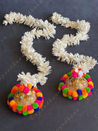 Chameli, Jute, Gota & Multicolor Pom Pom Dangler Set of 2