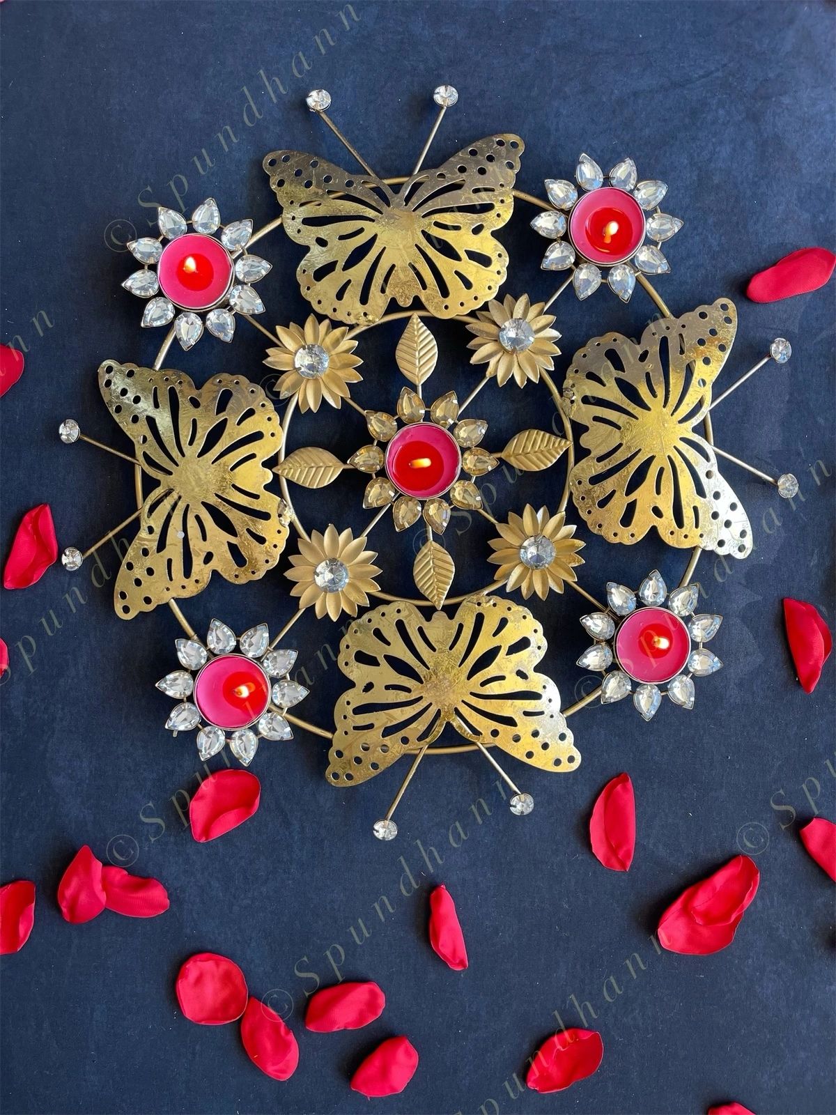 Decorative Studded Butterfly Rangoli Tea Light Holder