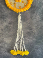 Yellow Pom Pom Mirror Circular Hanging Decor with Marigold Tassels