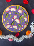 Pink Lotus In Purple Background Pichwai Wall Hanging Plate