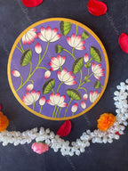 Pink Lotus In Purple Background Pichwai Wall Hanging Plate