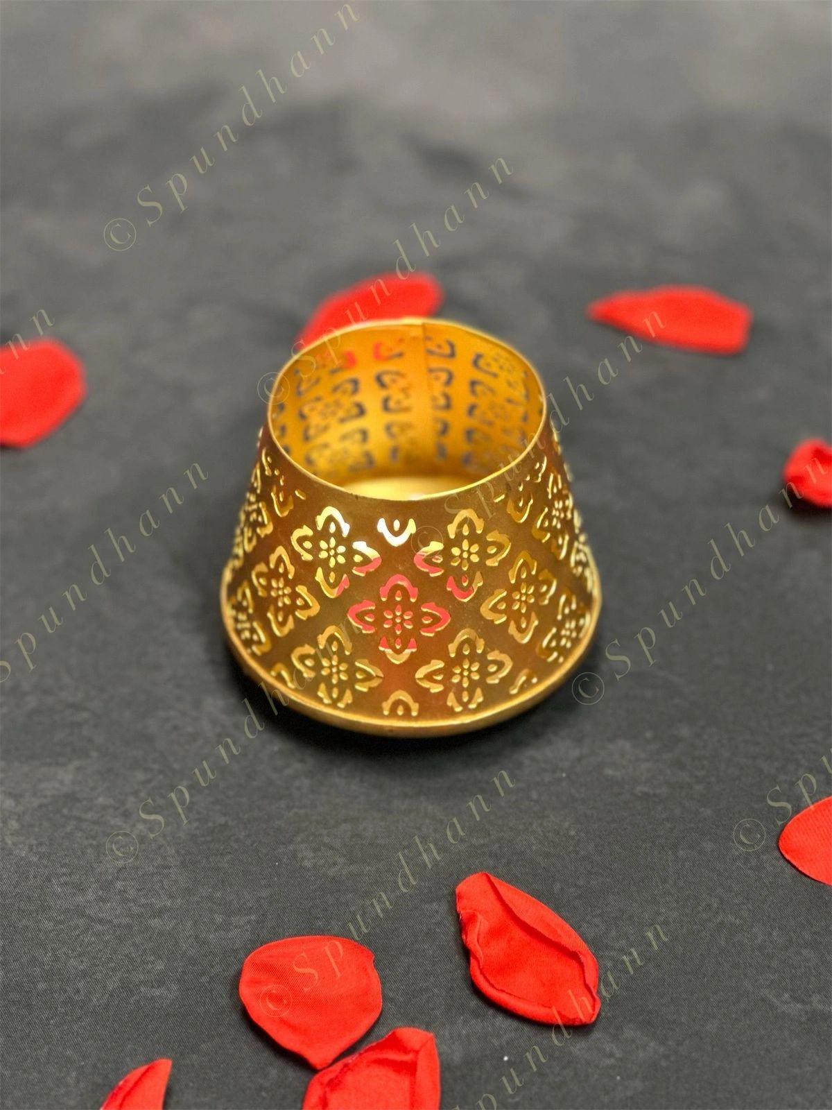 Fancy Golden Votive Shadow Tea Light (Cutwork)