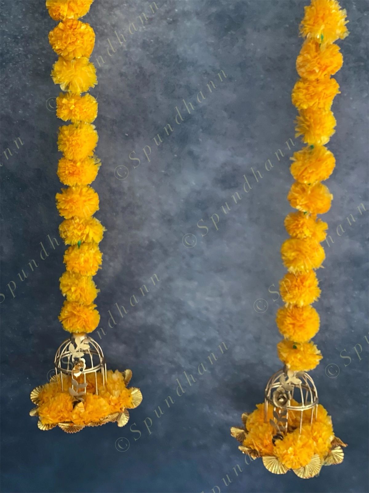 Marigold Garland Strings with Small Bird Cage & Gota Danglers Set of 2