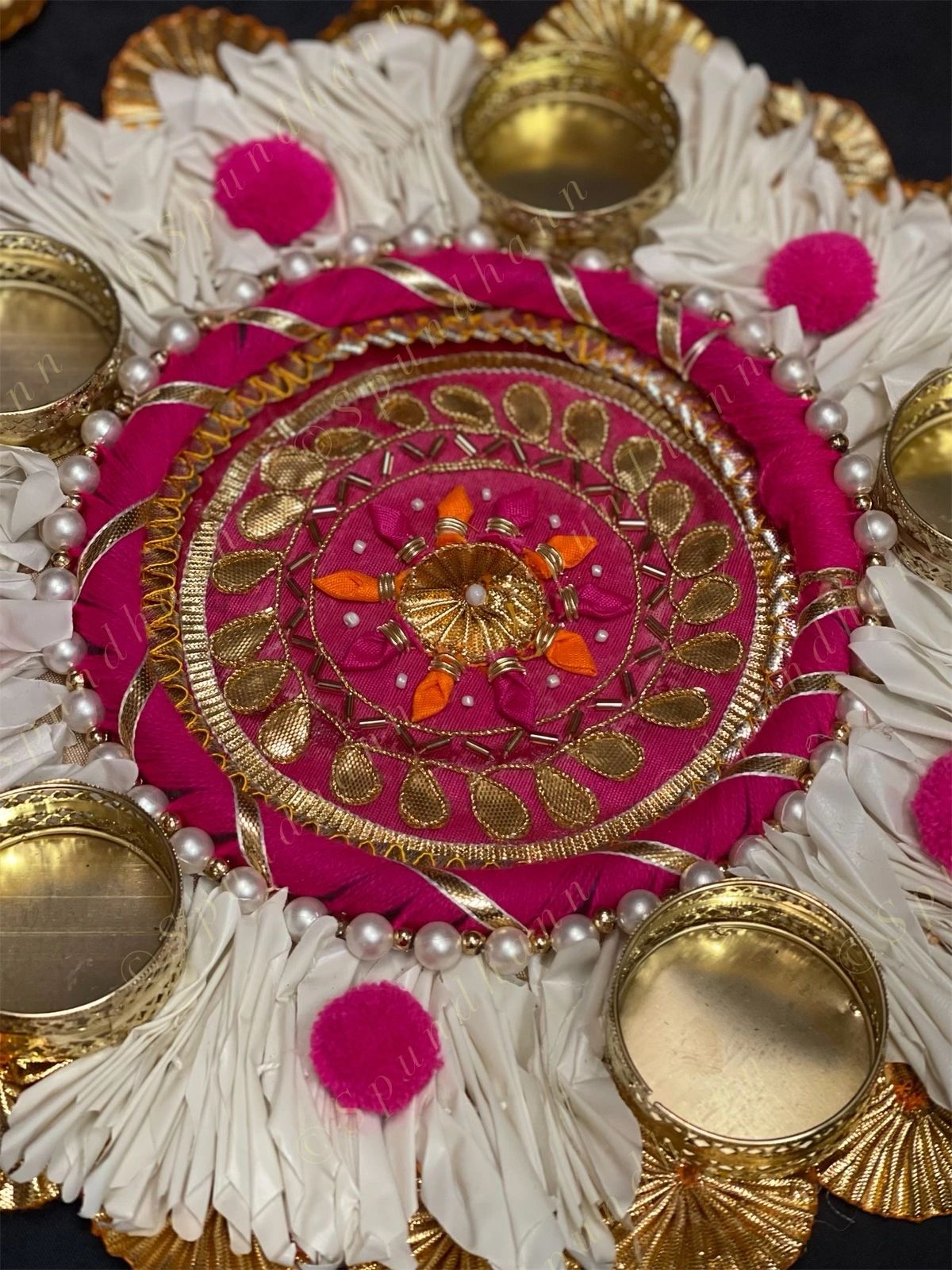 White chameli Gota Frill Tea Light Holder