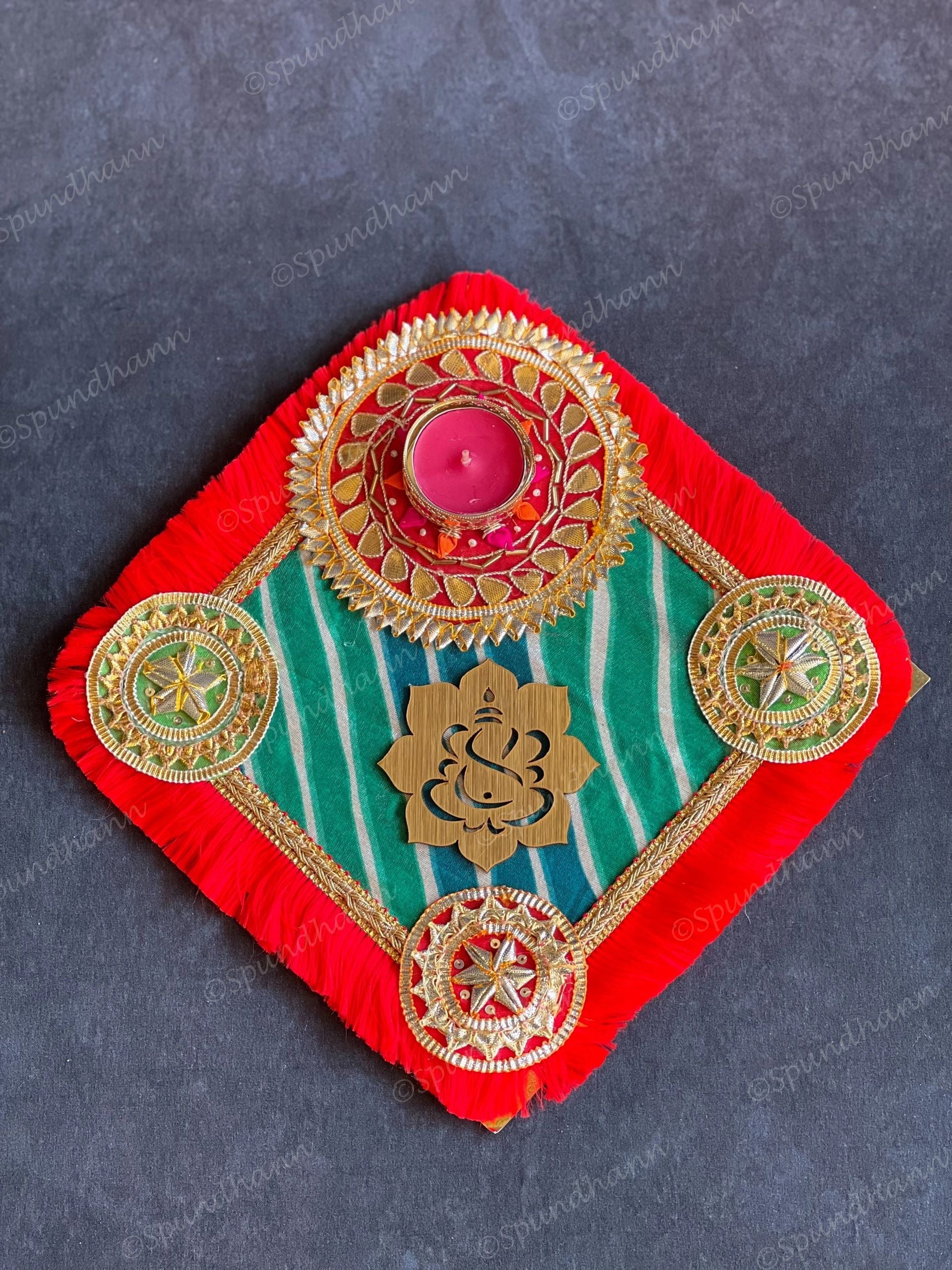 Leheriya, Gold Gota & Ganesha Tea Light Holder
