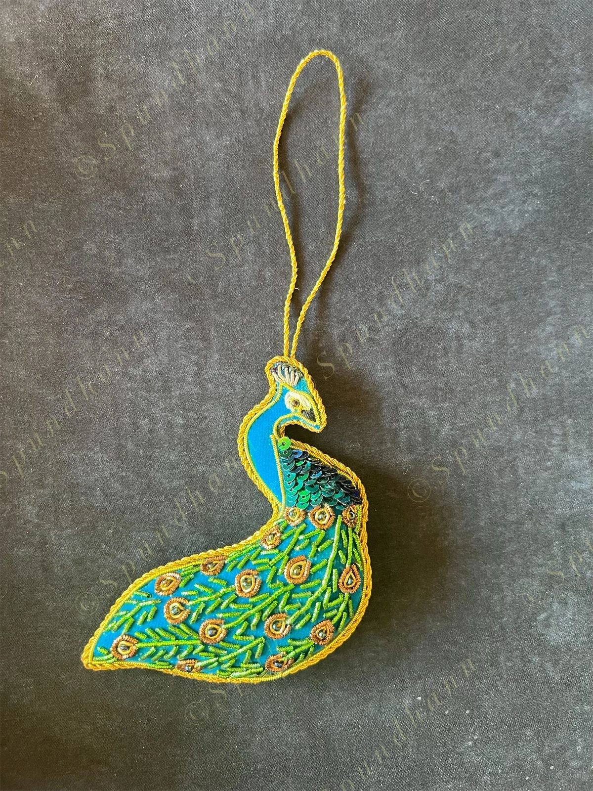 Embroidered Peacock Christmas Tree Ornament