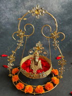 Golden Wired & Stone Studded Jhoola (Swing) for Deities