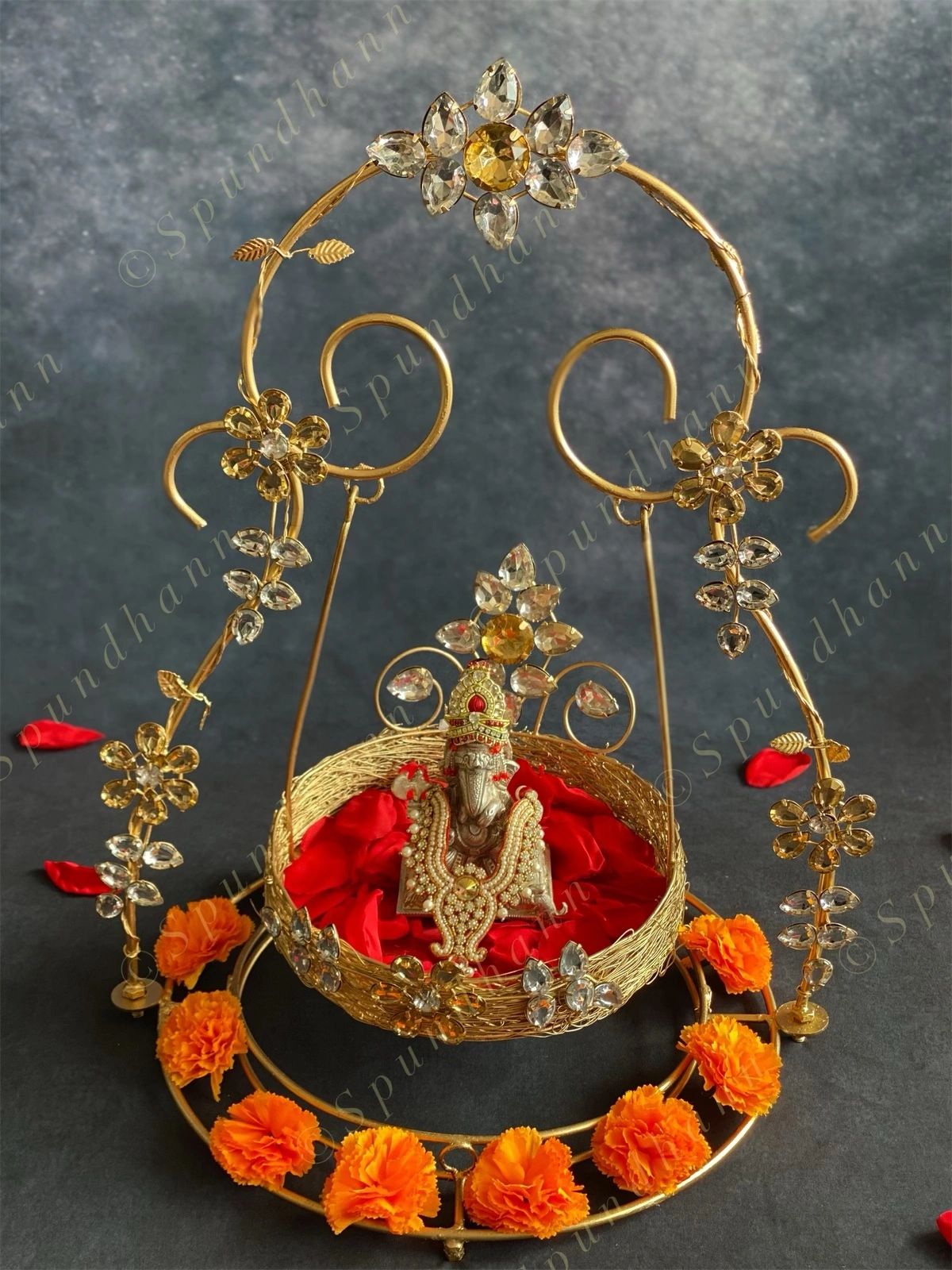 Golden Wired & Stone Studded Jhoola (Swing) for Deities