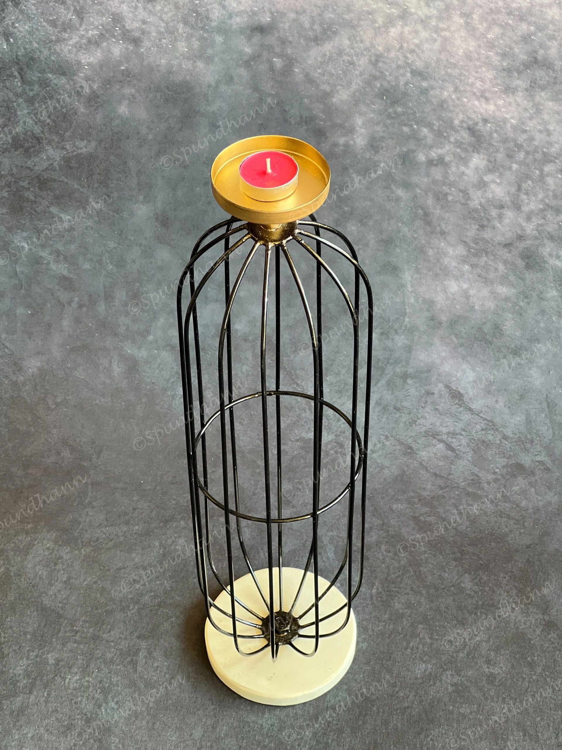 Tall Black Wired Candle Holder Stand with Marble Base