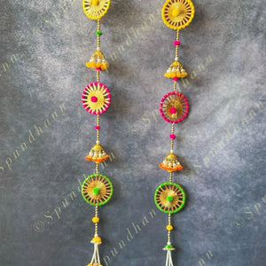 Chakri, Jhumki and Pom Pom Multi Colored Dangler Set of 2