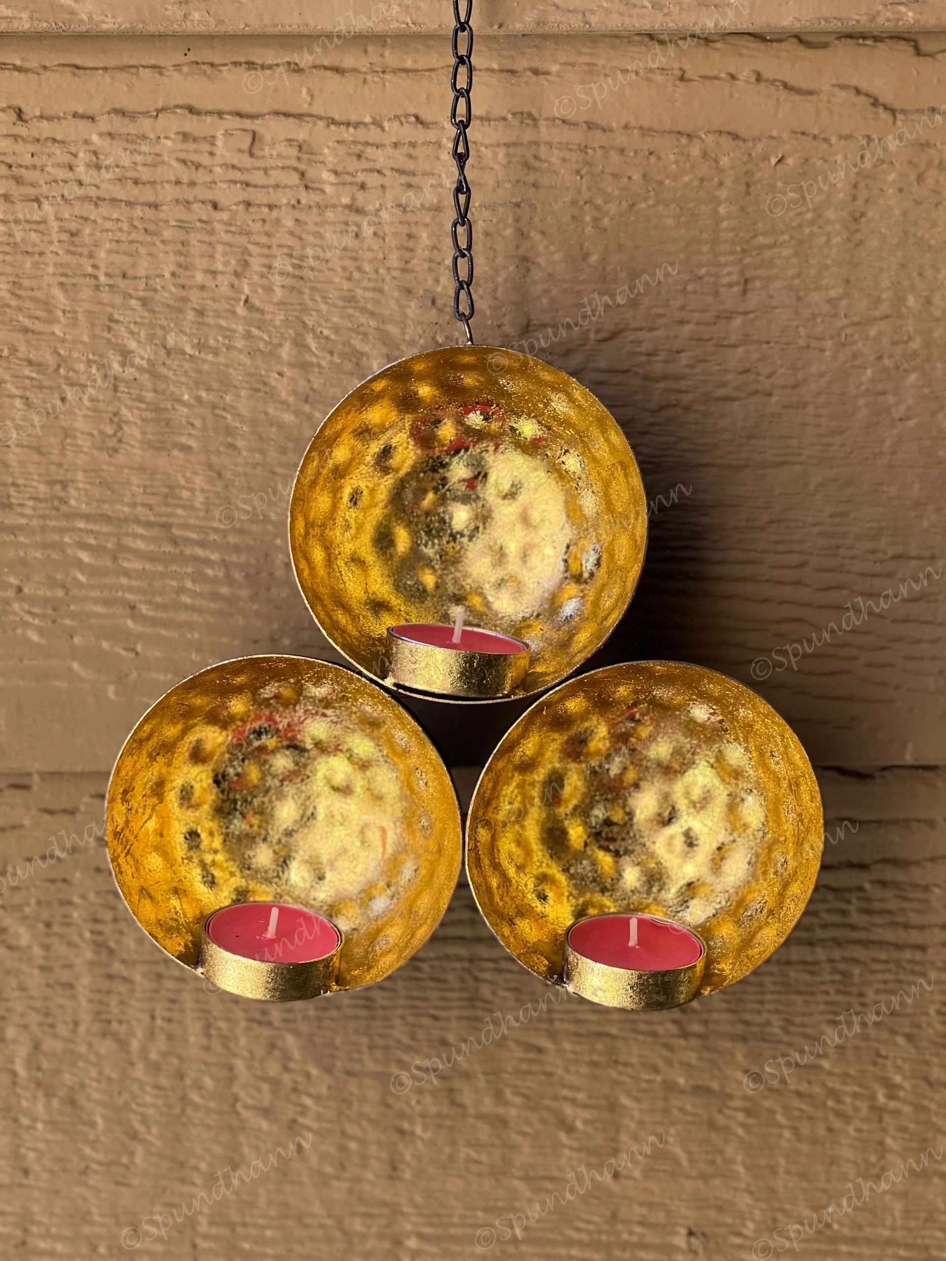 Hammered Hanging 3 Sconce Tea Light Holder
