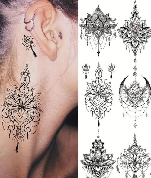 BlackTemporary Tattoo Sticker for Women - Henna / Mehndi 5 sheets set