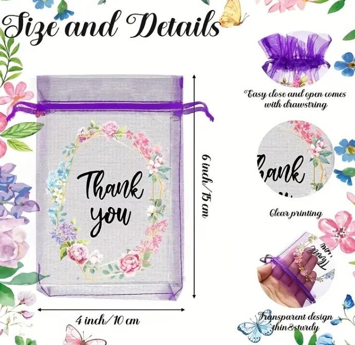 Sheer Organza Thank You Gift Bags (5pc)