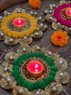 Large Pom Pom & Gota Border Tea Light