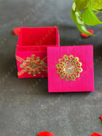 Pink Square Gift Box with Golden Embroidery