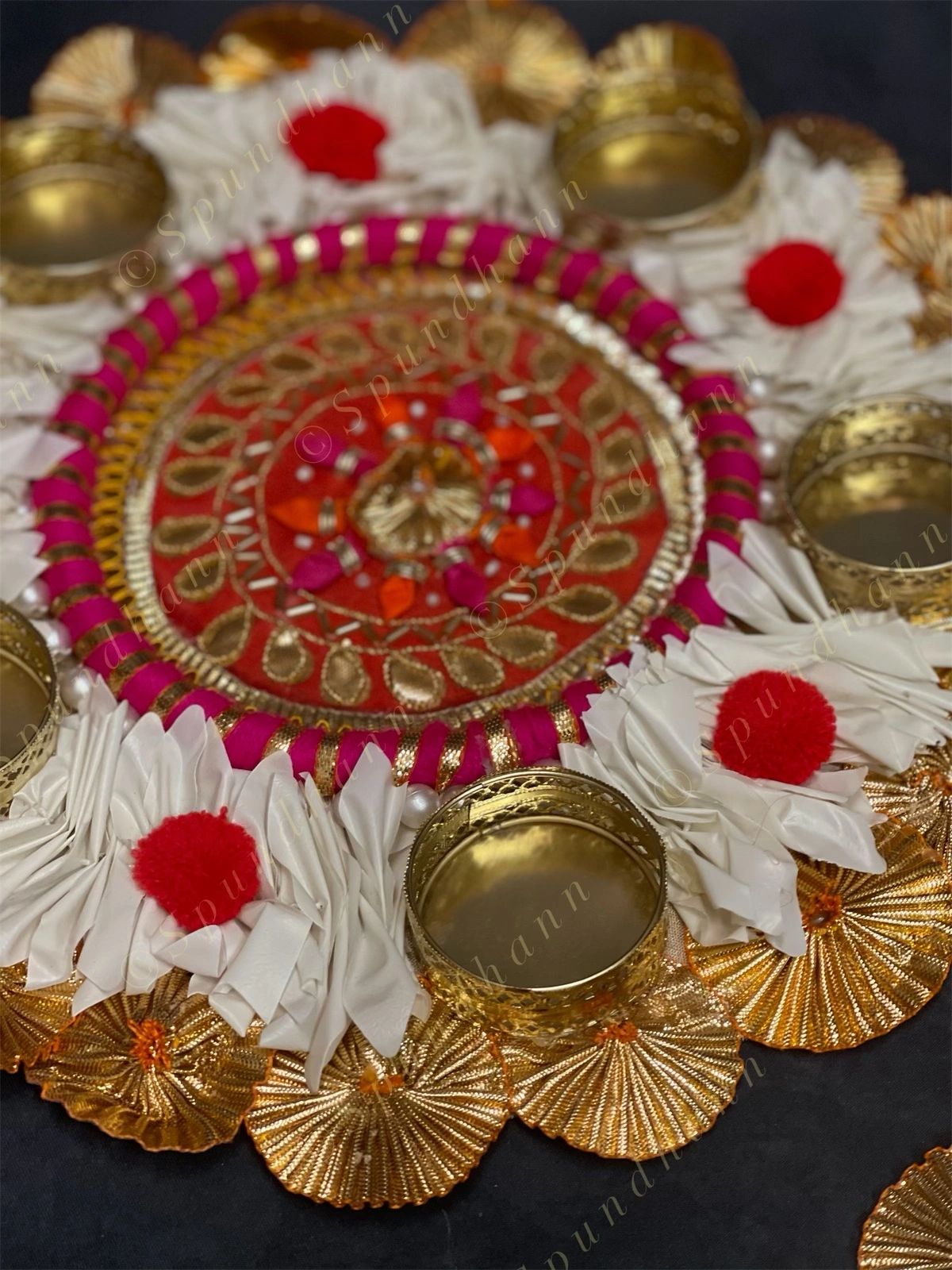 White chameli Gota Frill Tea Light Holder