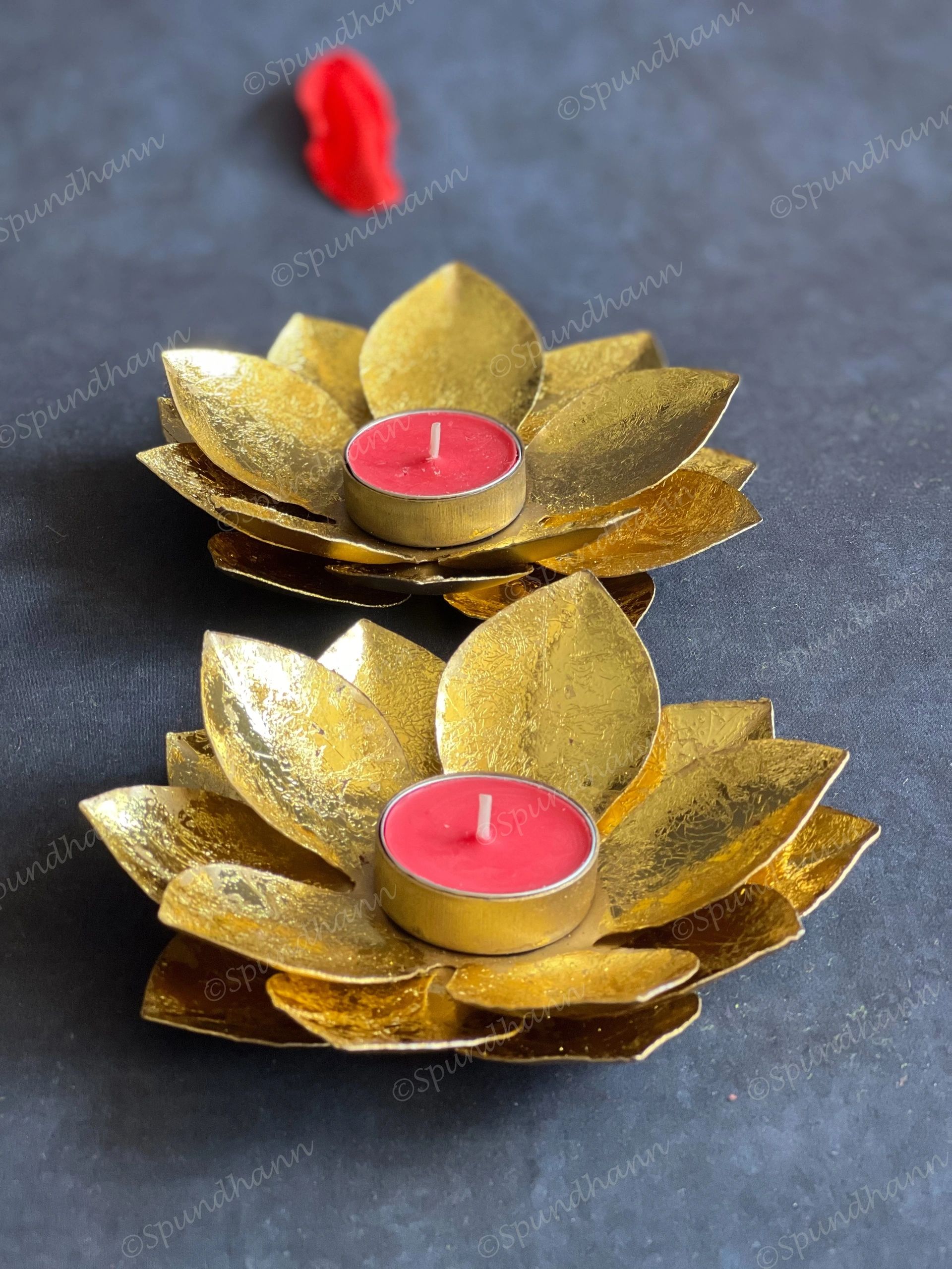 Golden Foiled 3Petals single Lotus Tea Light Holder