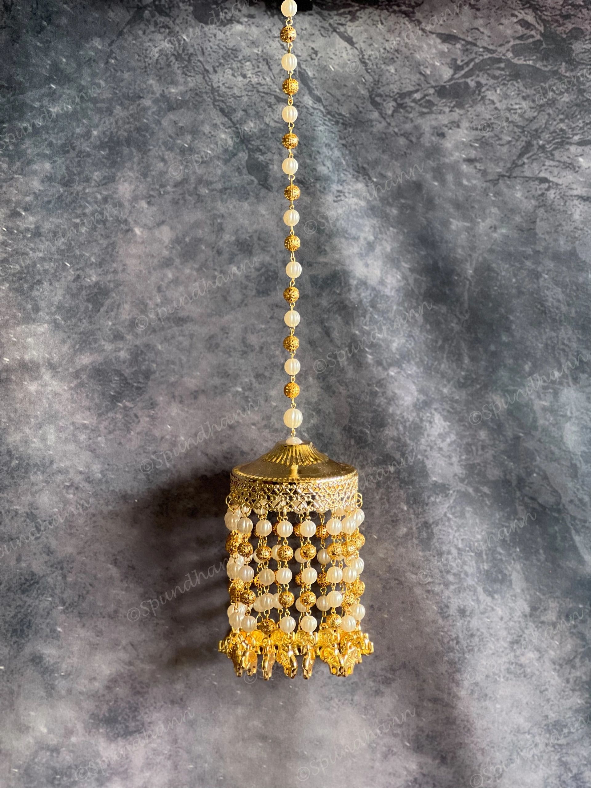 Gold & White Beads Jhumki Dangler