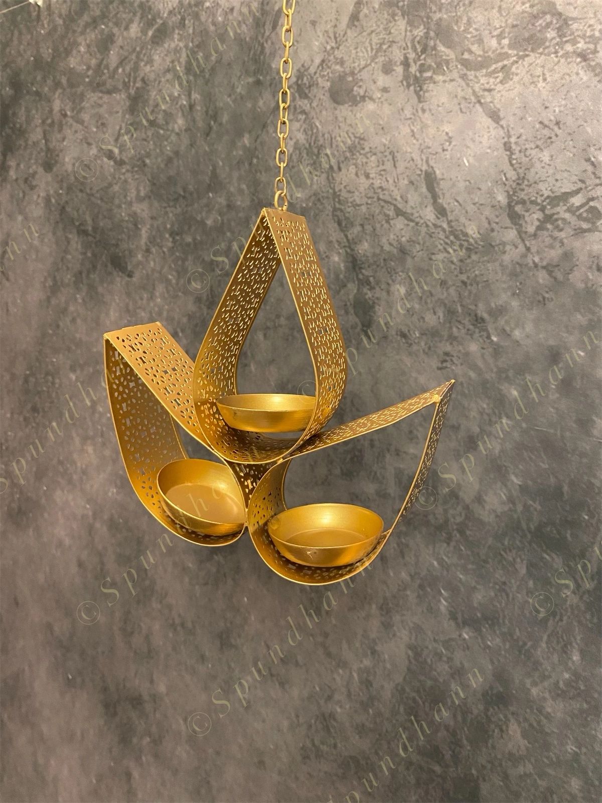 Diya Shape Triple Drop Hanging Tea Light Holder