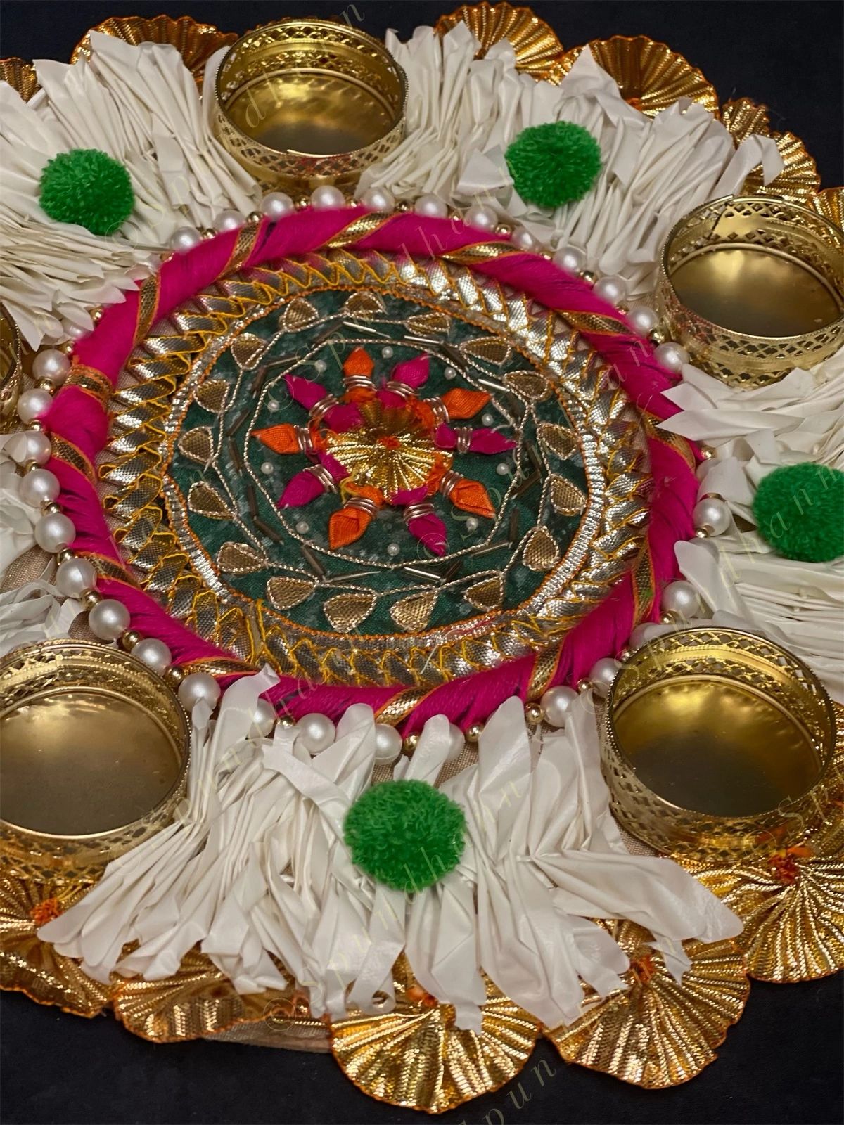 White chameli Gota Frill Tea Light Holder