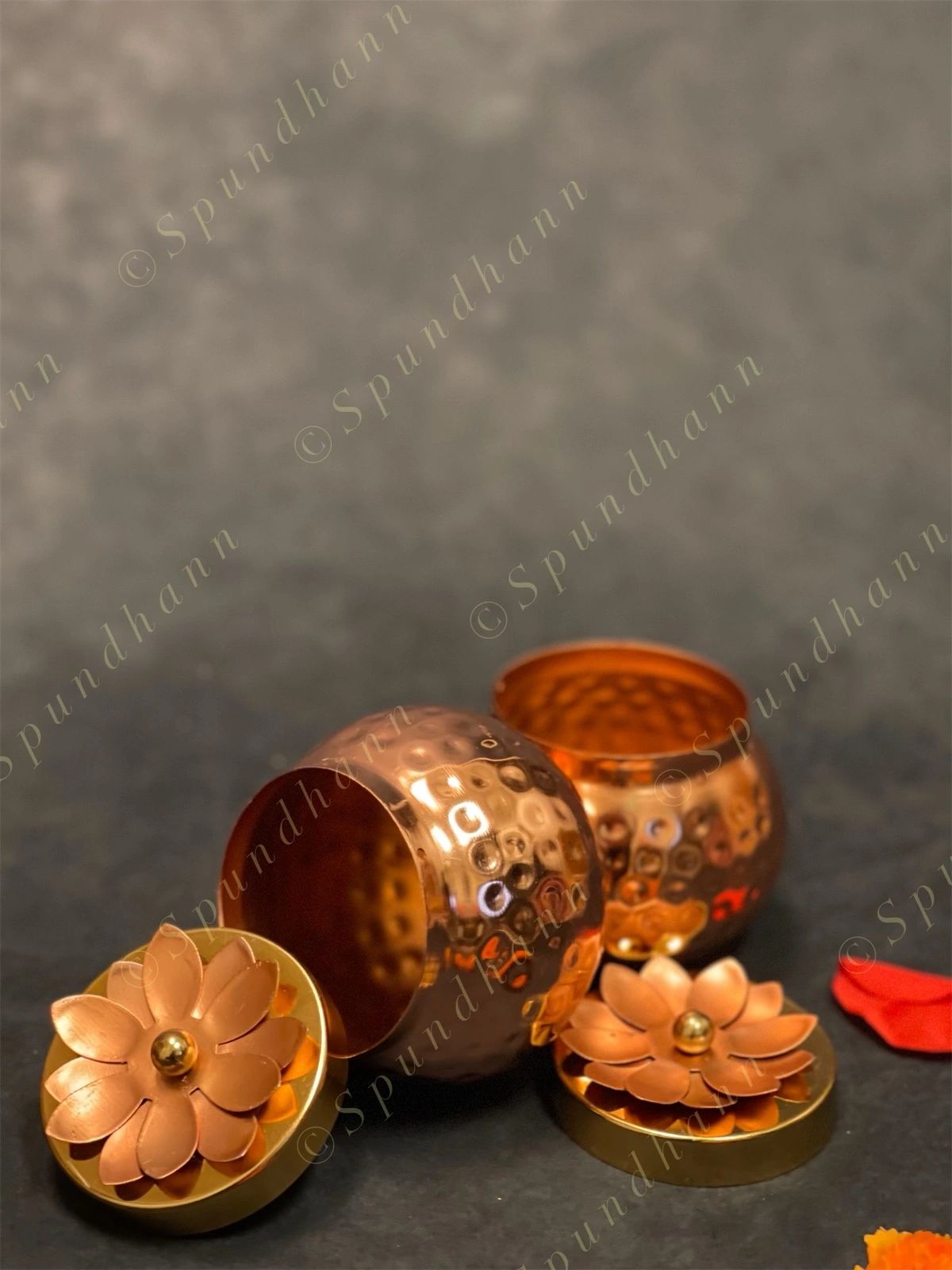 Hammered two Small Canister with Decorative Box, tray and two spoons