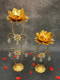 Crystal Drop Golden Flower Standing Tea Light Holder