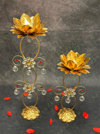 Crystal Drop Golden Flower Standing Tea Light Holder