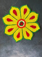 Yellow Flower Mat with Green Border Rangoli Floor Mat