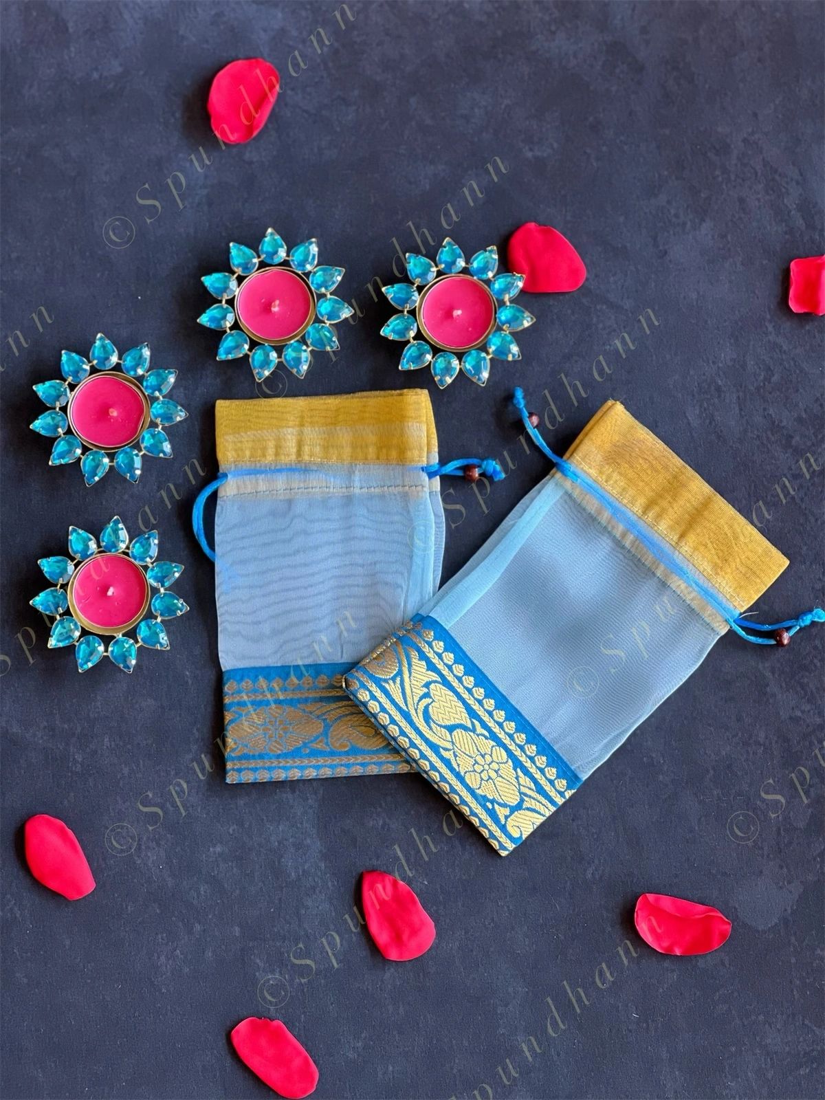 Light Blue Potli Bags with Border