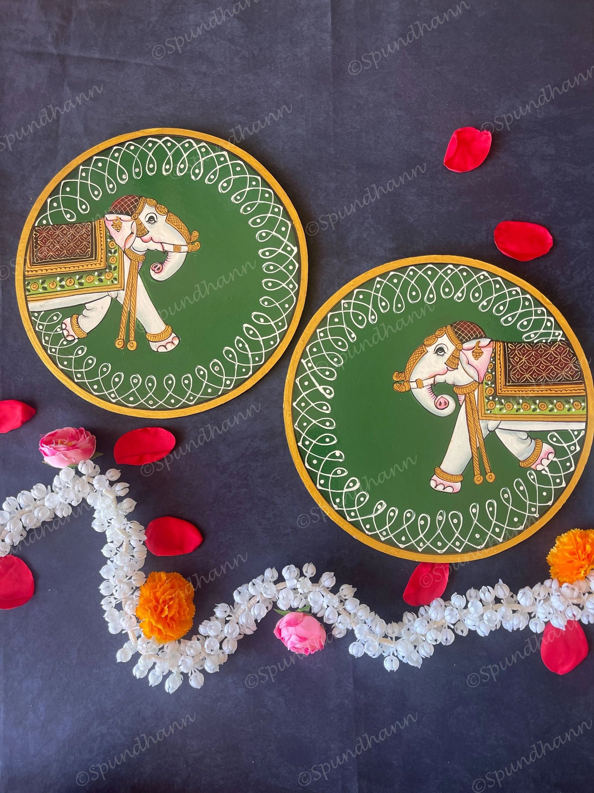 Green & Red Traditional Pichwai Wall Hanging Plate