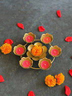Golden Floral Metal Rangoli Urli with Tea Light Holders