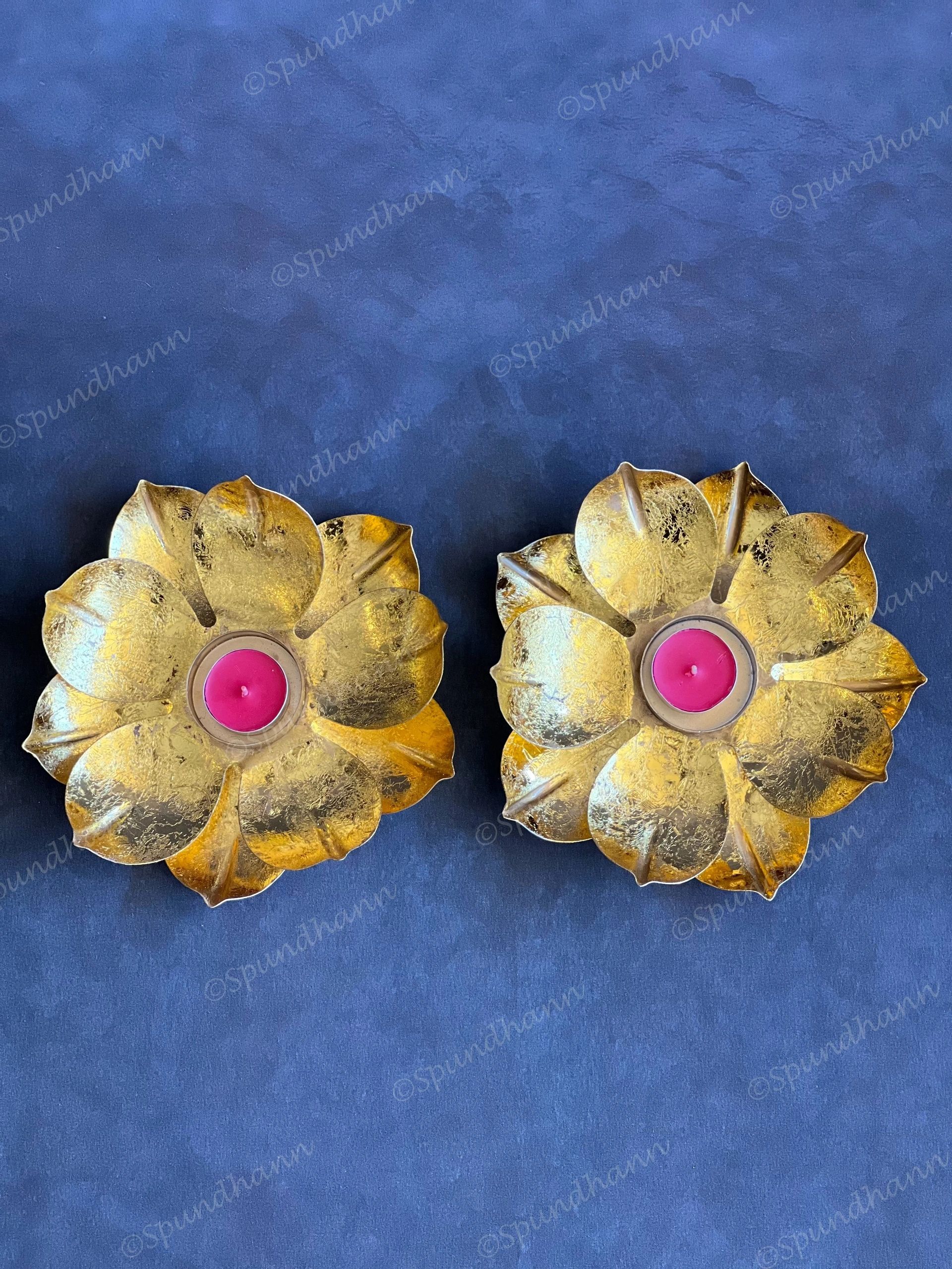 Big Golden Foil Finish Lotus Tea Light Holder