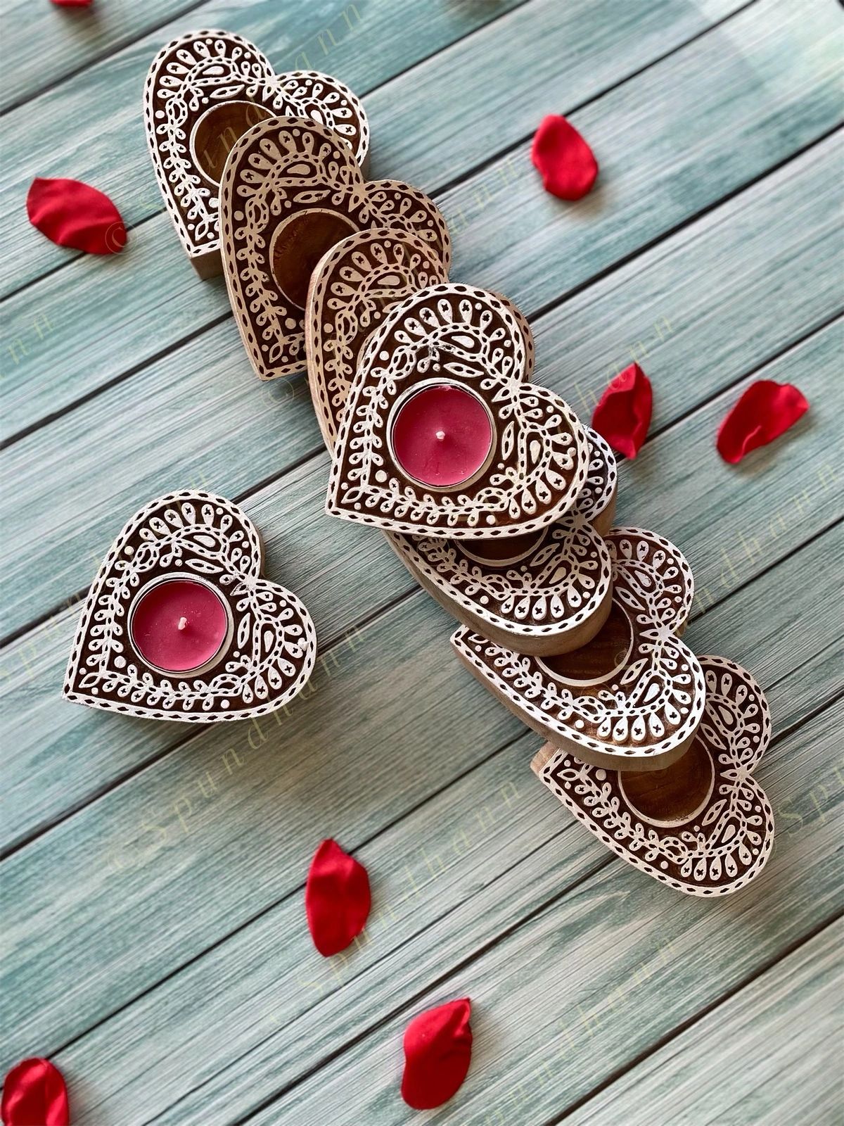 Heart Shaped Wooden Block Tea Light Holder