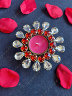 Red & White Stone Floral Tea Light Holder