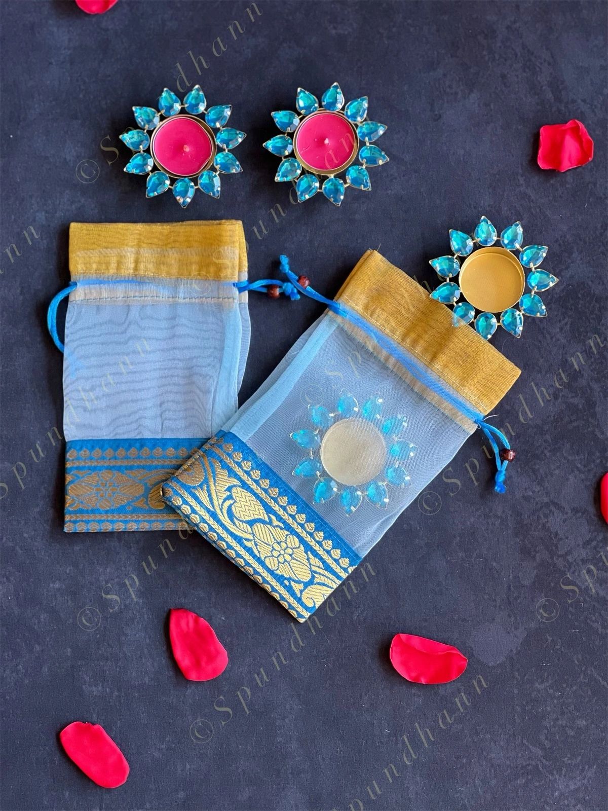 Light Blue Potli Bags with Border