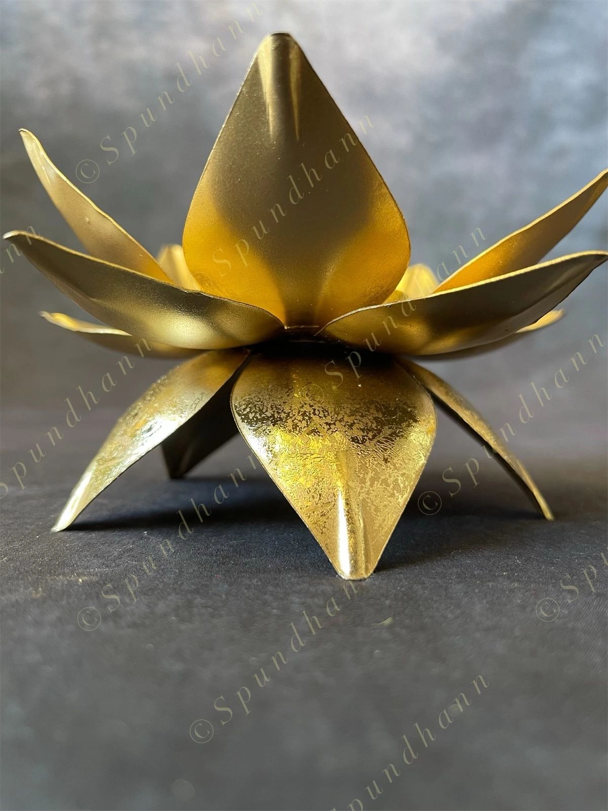 Metal Lotus Petal Standing Tea Light Holder - With Glass