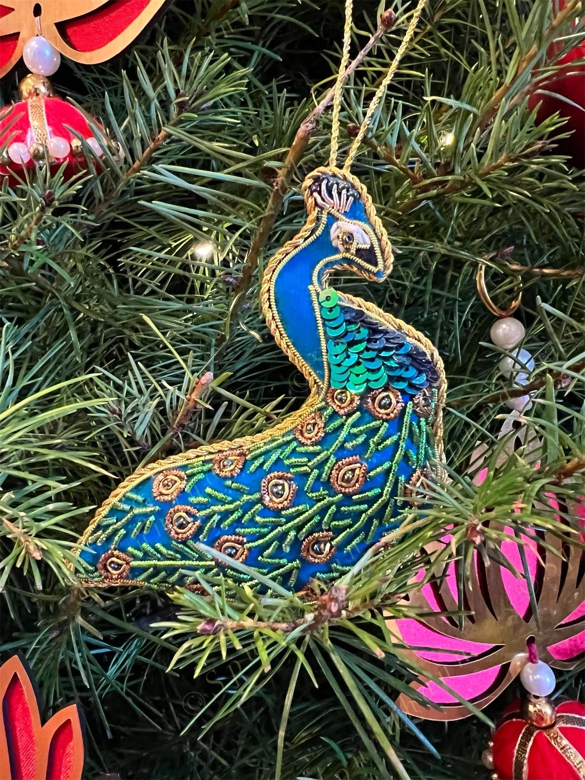 Embroidered Peacock Christmas Tree Ornament