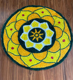 Yellow, Green & Red Round Floral Rangoli Floor Mat