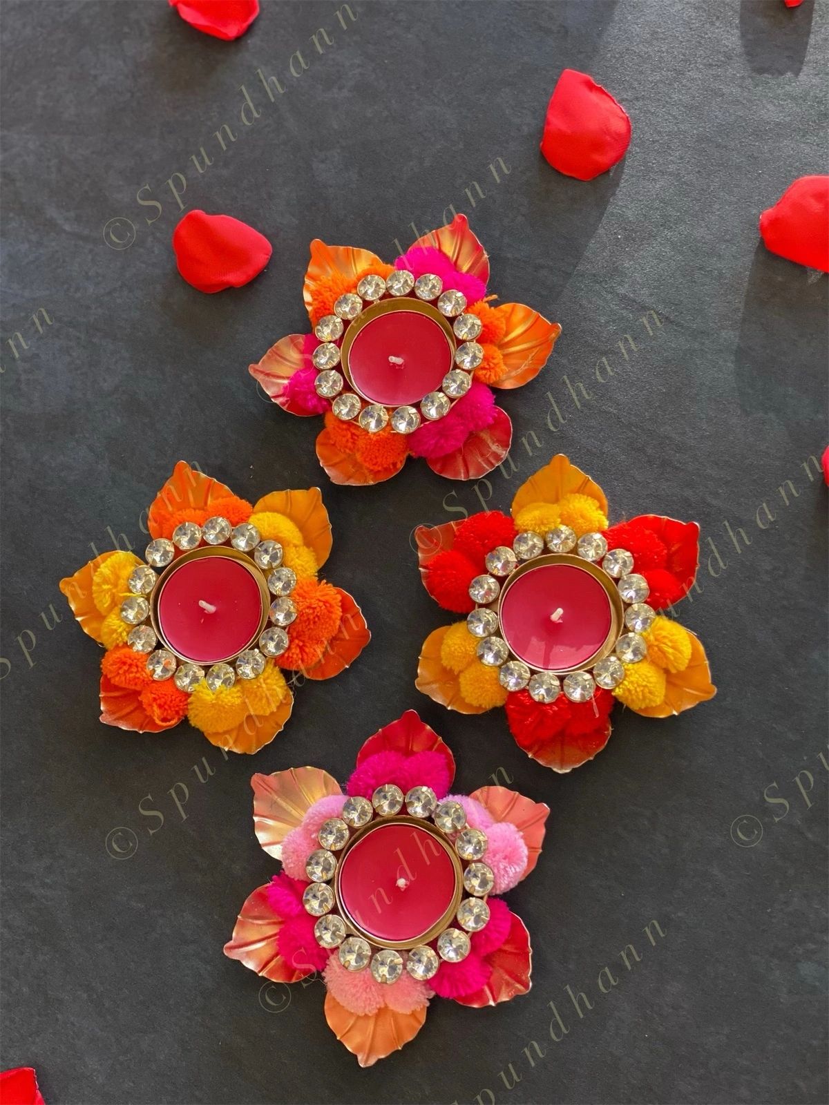 Metal Pom Pom Tea Light Holder