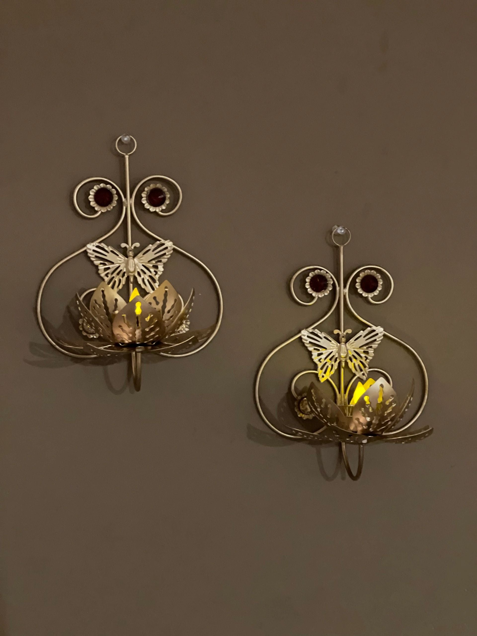 Butterfly & Lotus Wall Hanging Tea Light Holder Set of 2