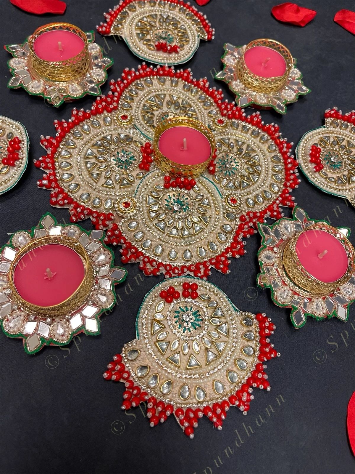 Kundan Rangoli Tea Light Holder Set