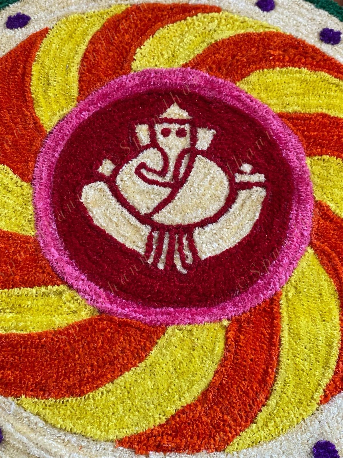 Round Ganesh Swirl Rangoli Floor Mat