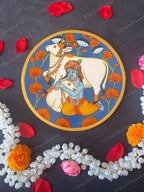 Lord Krishna Playing with His Cows Pichwai Wall Hanging Plate