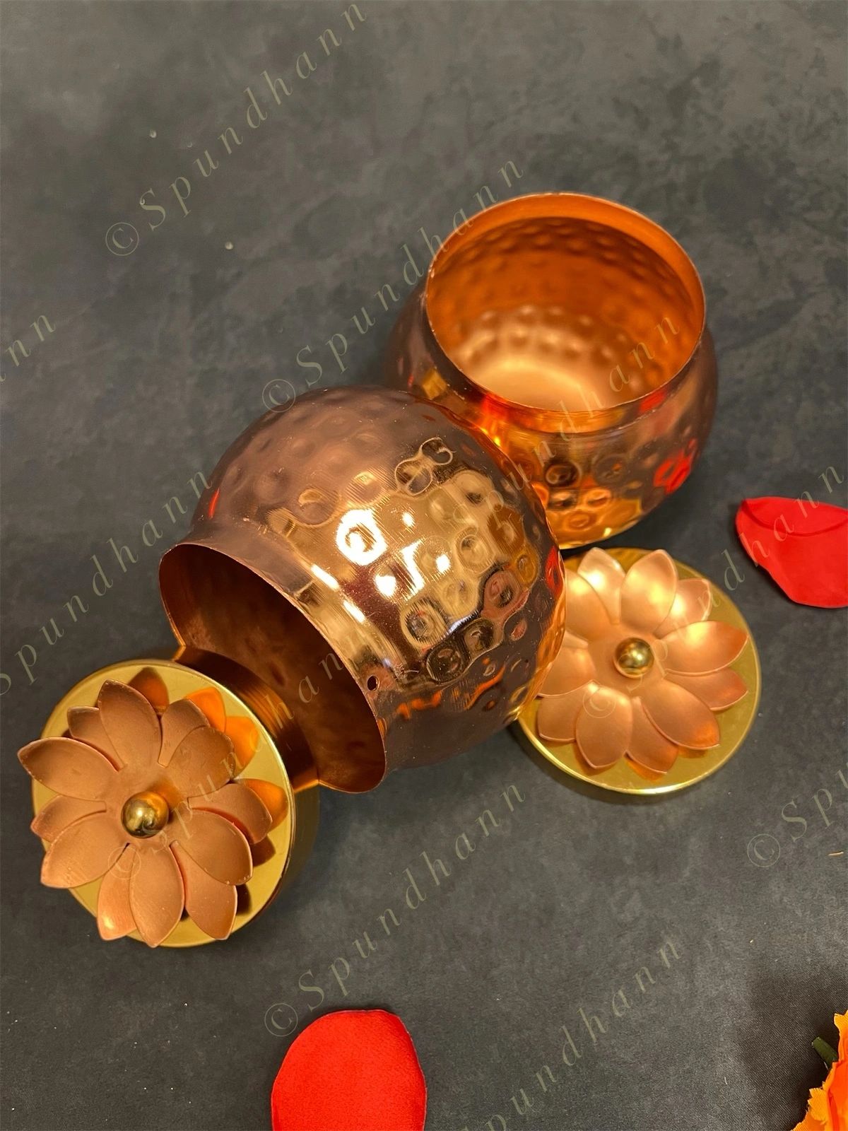 Hammered two Small Canister with Decorative Box, tray and two spoons