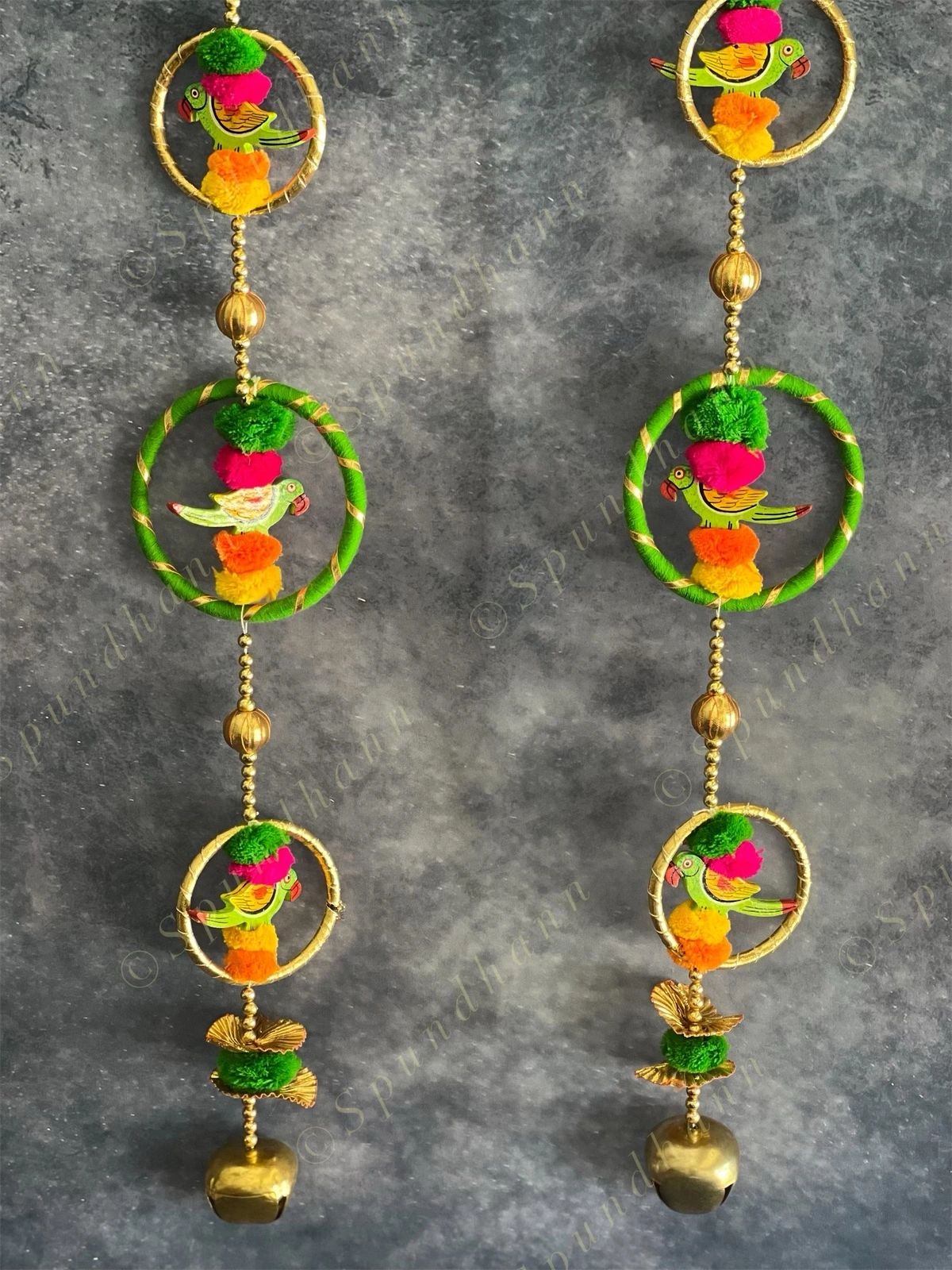 3 Chakris, Wooden Parrots, Pom Pom & Bell Tassel Dangler